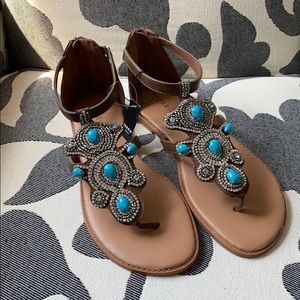 Torrid, Brown with turquoise and silver sandals